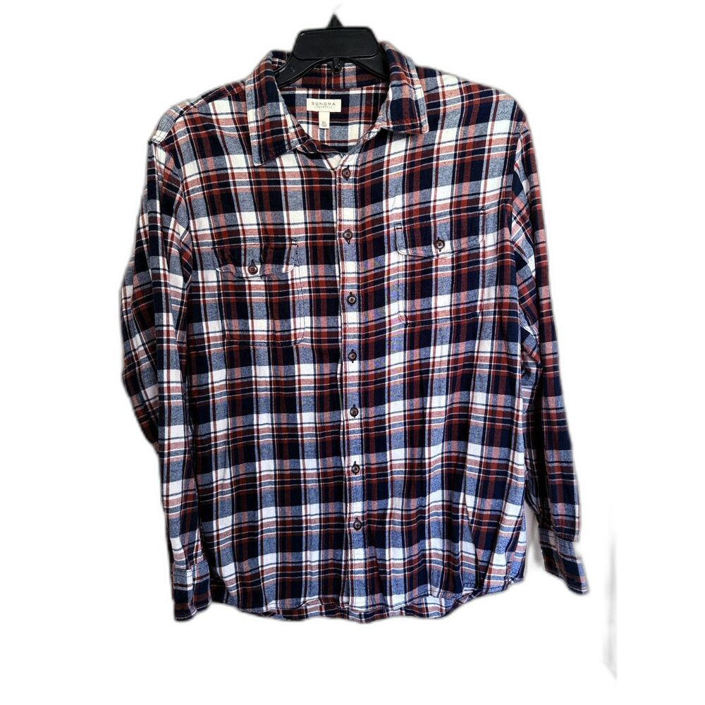 Sonoma Life + Style Men's XL Plaid Flannel Shirt 100% Cotton Long Sleeve
